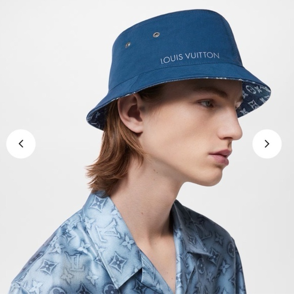 AUTHENTIC Louis Vuitton Blue Monogram Bucket Hat (no tags/with box/worn once) - Picture 2 of 2